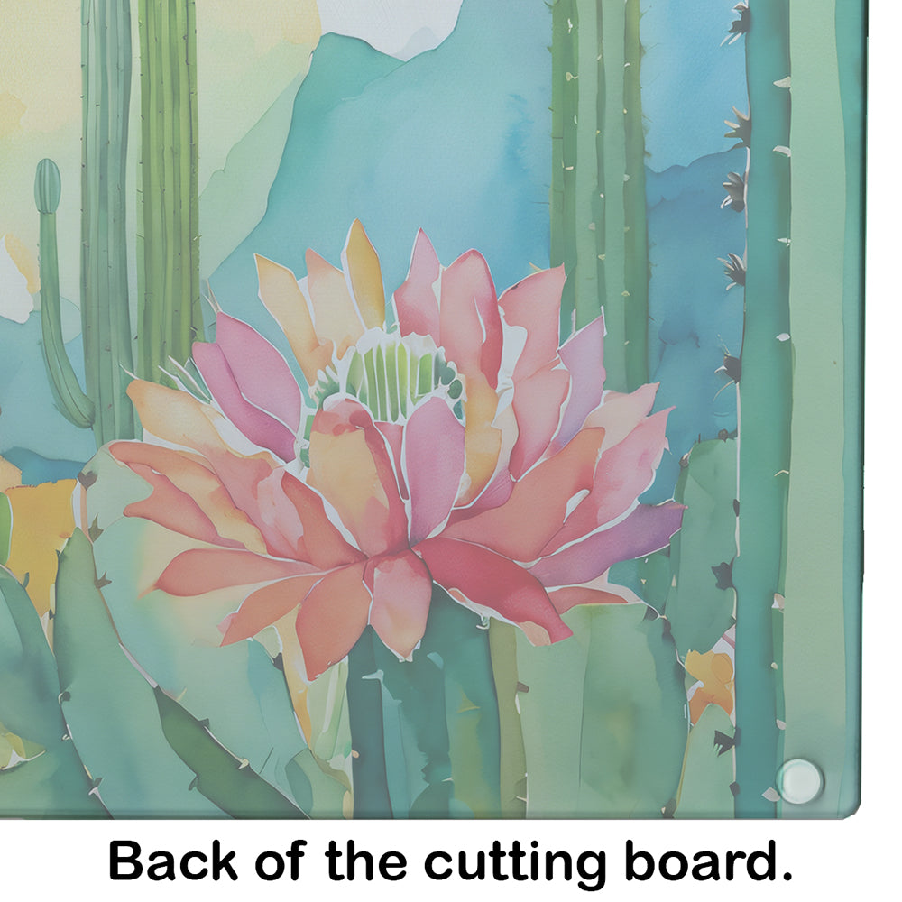 Arizona Saguaro Cactus Blossom in Watercolor Glass Cutting Board