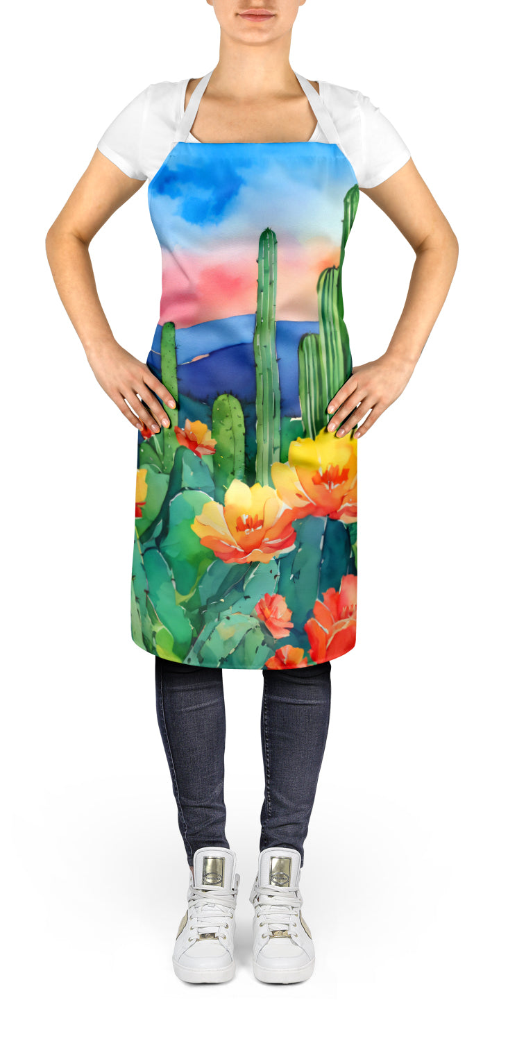 Arizona Saguaro Cactus Blossom in Watercolor Apron