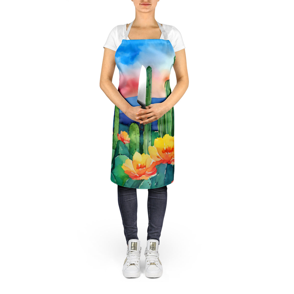 Arizona Saguaro Cactus Blossom in Watercolor Apron