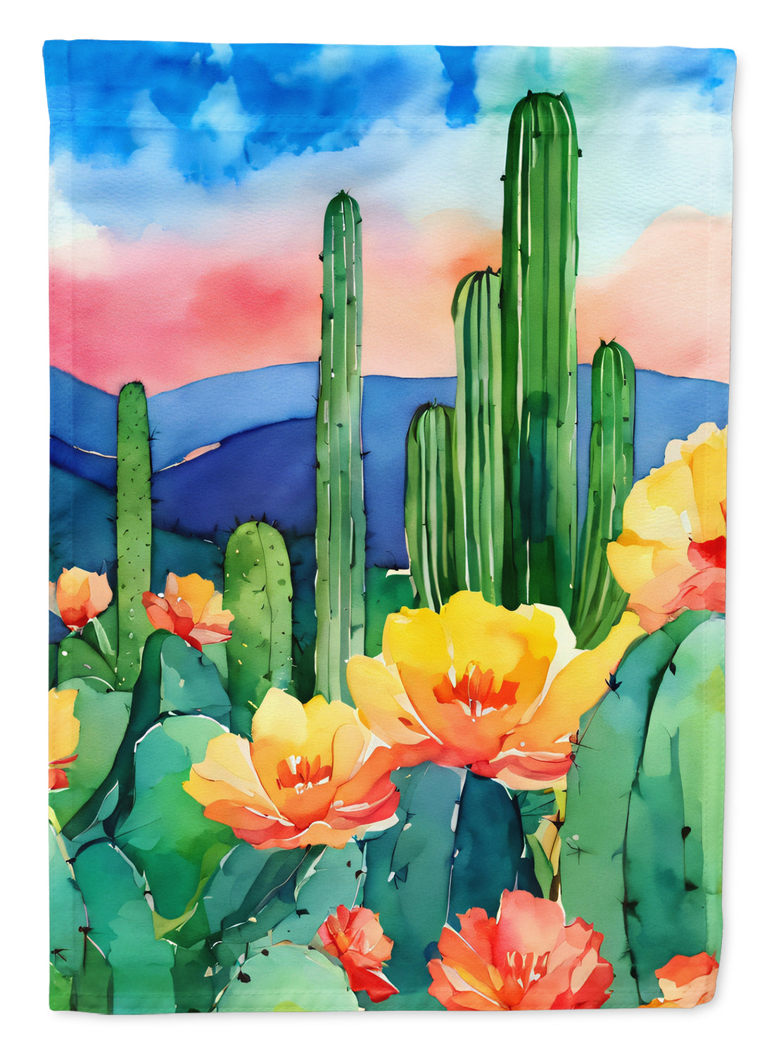 Buy this Arizona Saguaro Cactus Blossom in Watercolor House Flag