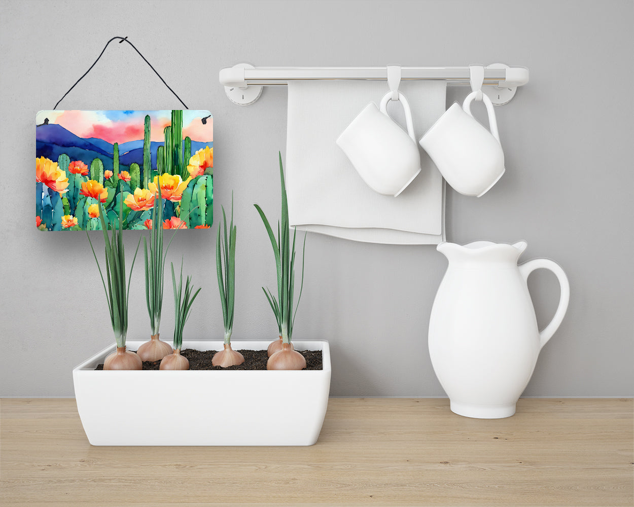 Arizona Saguaro Cactus Blossom in Watercolor Wall or Door Hanging Prints