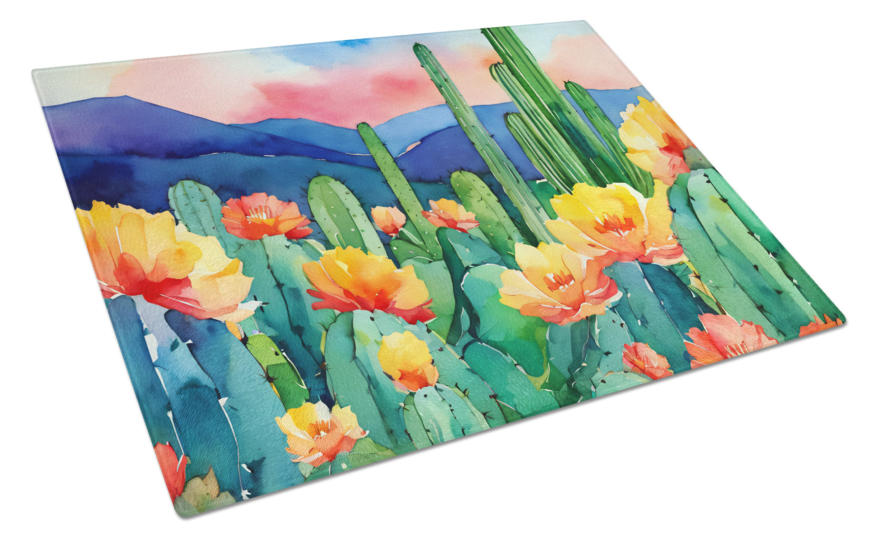 Buy this Arizona Saguaro Cactus Blossom in Watercolor Glass Cutting Board