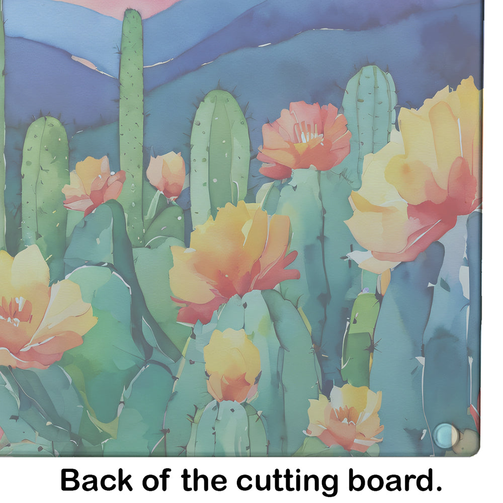 Arizona Saguaro Cactus Blossom in Watercolor Glass Cutting Board