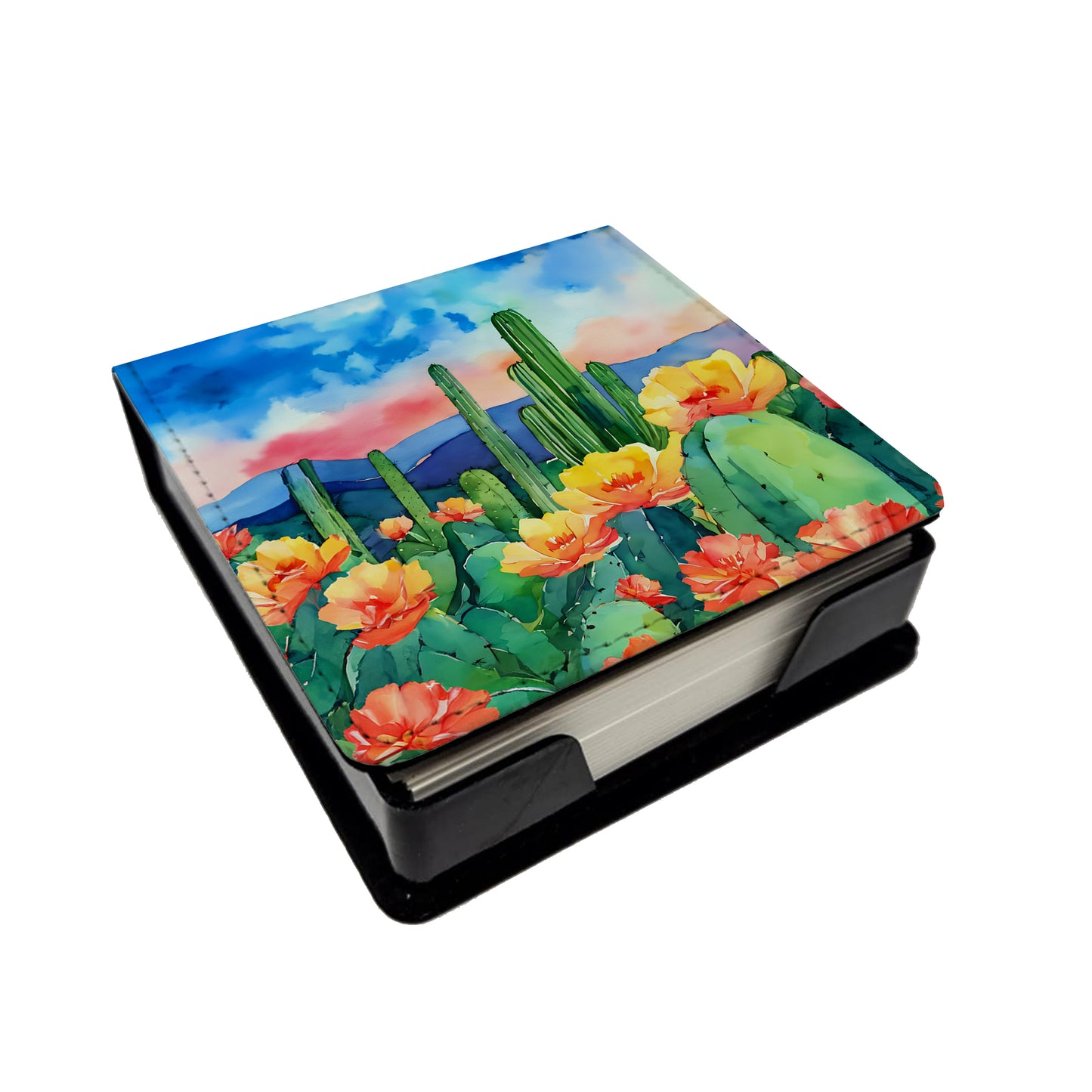 Buy this Arizona Saguaro Cactus Blossom in Watercolor PU Leather Note Paper Holder