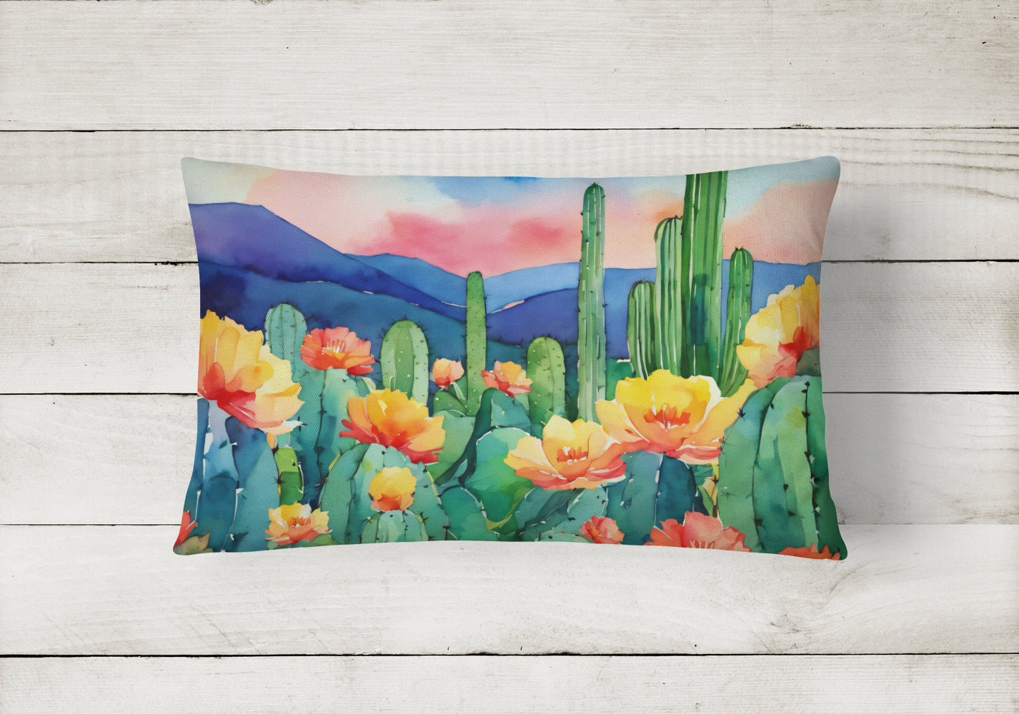 Arizona Saguaro Cactus Blossom in Watercolor Throw Pillow