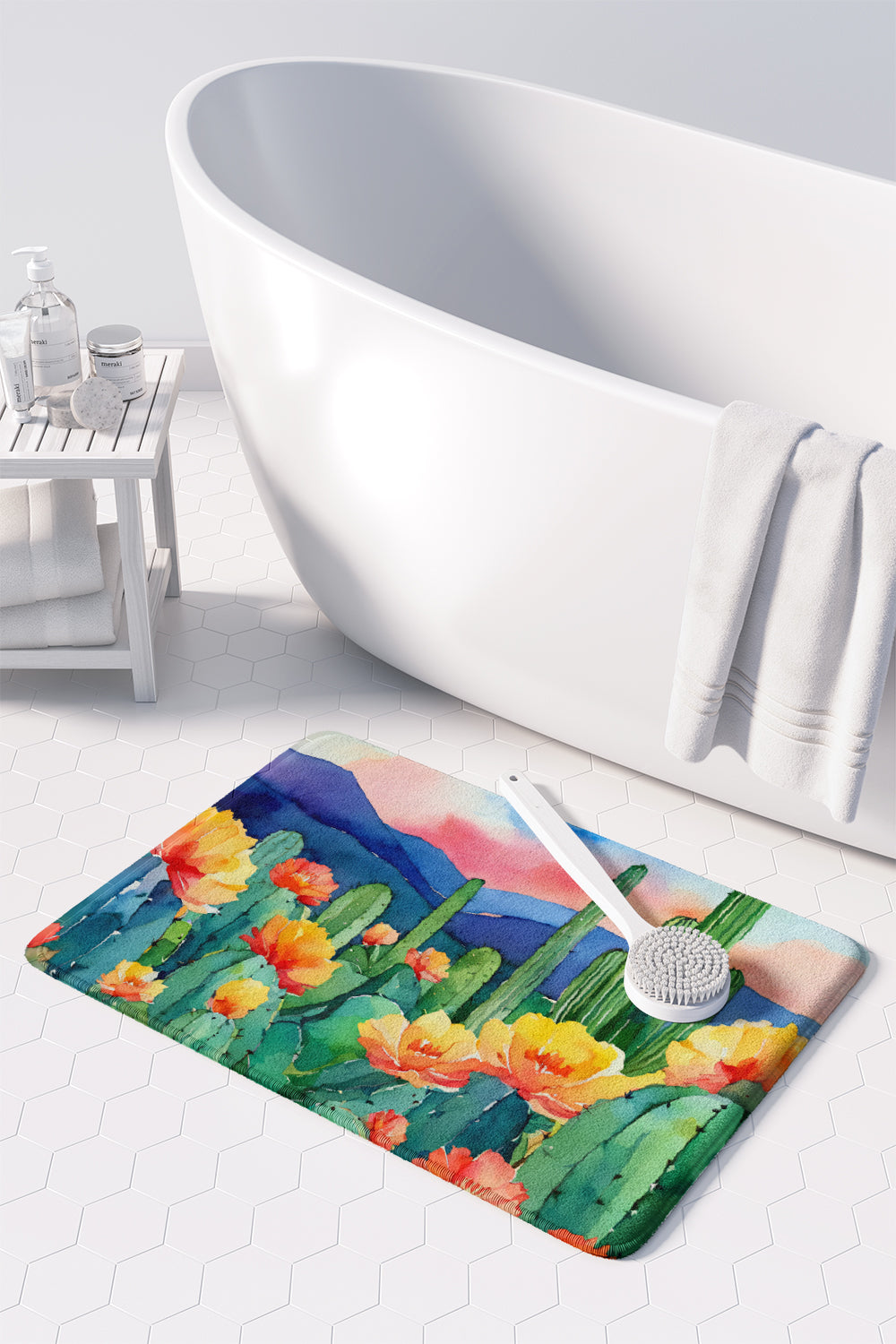 Arizona Saguaro Cactus Blossom in Watercolor Memory Foam Kitchen Mat