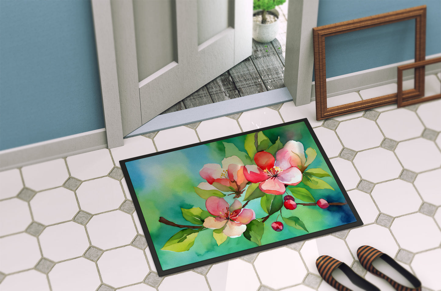 Arkansas Apple Blossom in Watercolor Doormat