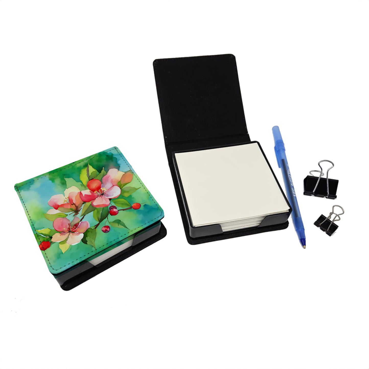 Arkansas Apple Blossom in Watercolor PU Leather Note Paper Holder