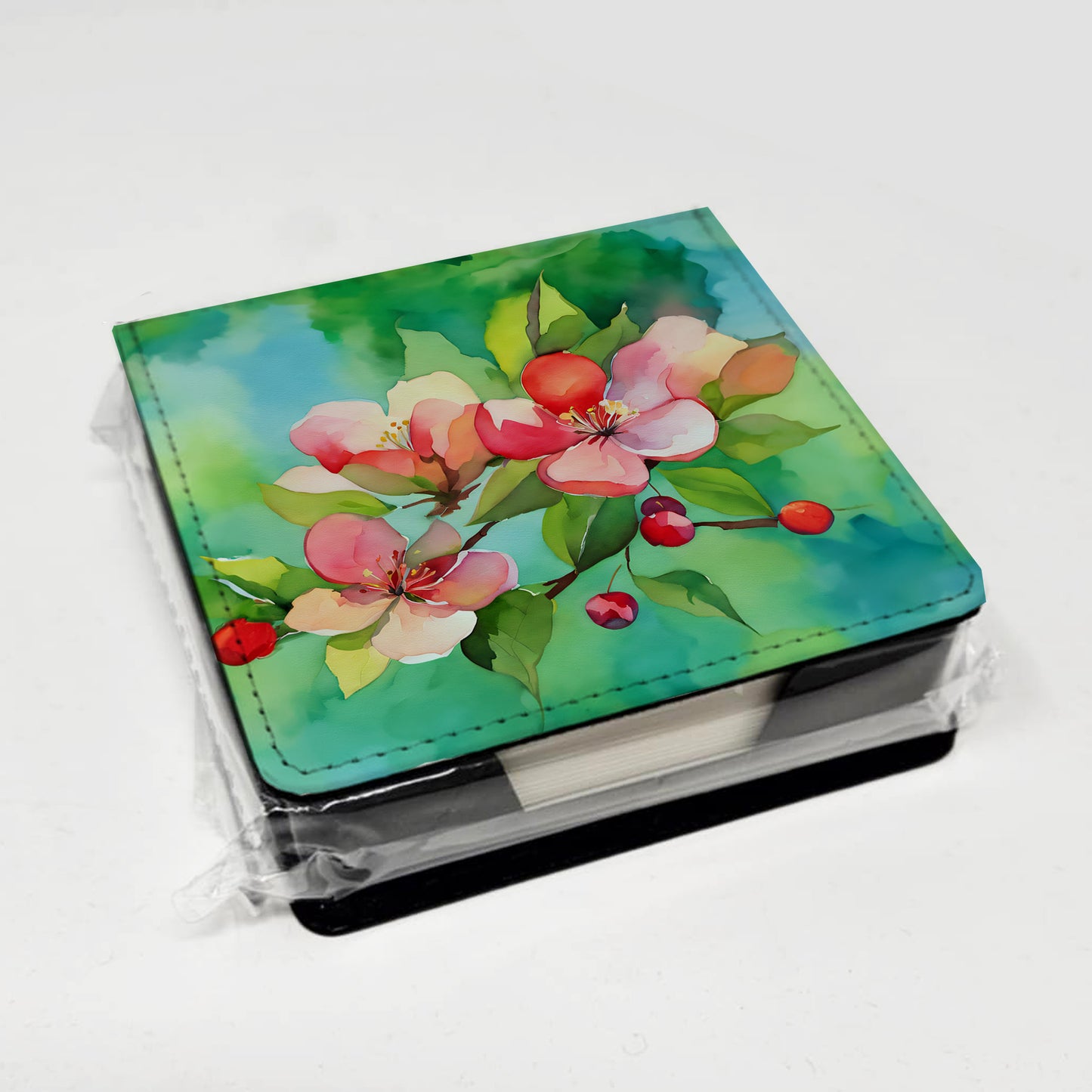 Arkansas Apple Blossom in Watercolor PU Leather Note Paper Holder