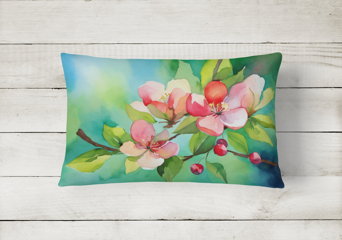 Arkansas Apple Blossom in Watercolor Throw Pillow