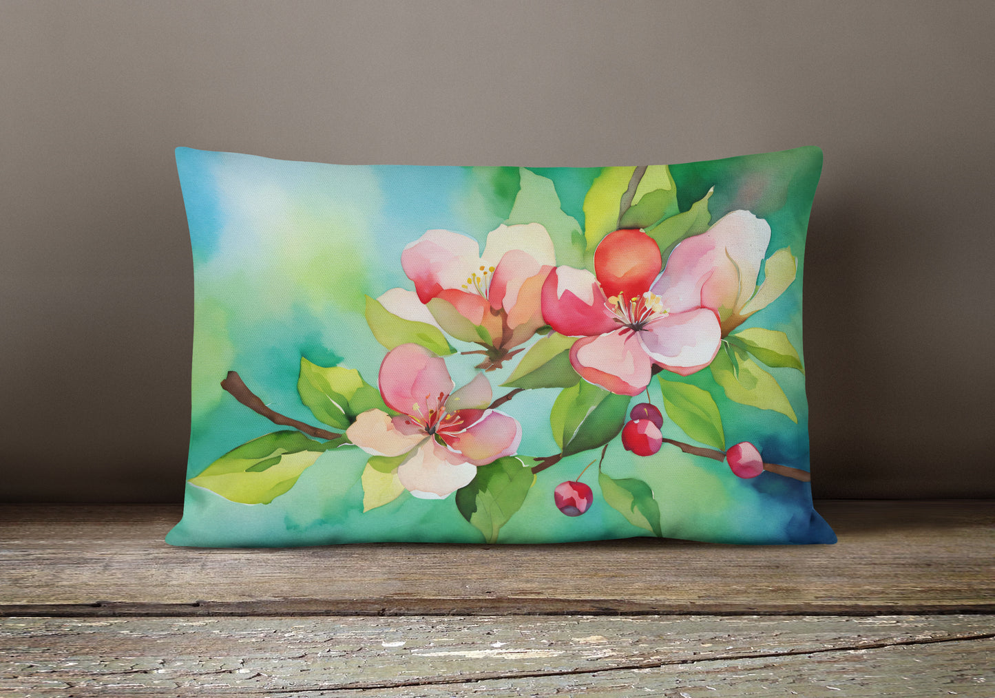 Arkansas Apple Blossom in Watercolor Throw Pillow