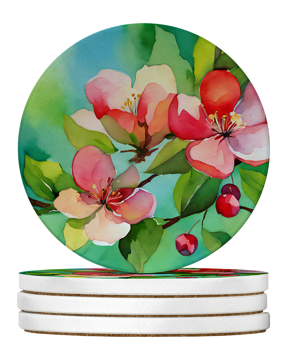Buy this Arkansas Apple Blossom in Watercolor Large Sandstone Coasters Pack of 4