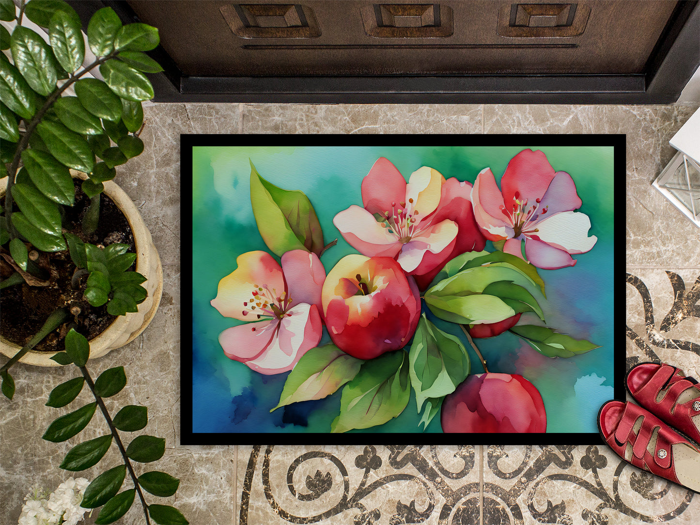 Arkansas Apple Blossom in Watercolor Doormat