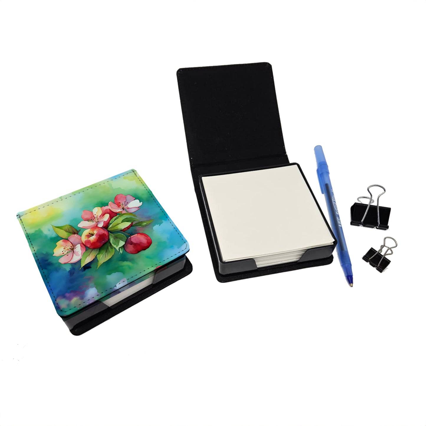 Arkansas Apple Blossom in Watercolor PU Leather Note Paper Holder