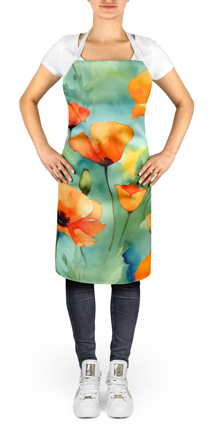 California California Poppies in Watercolor Apron