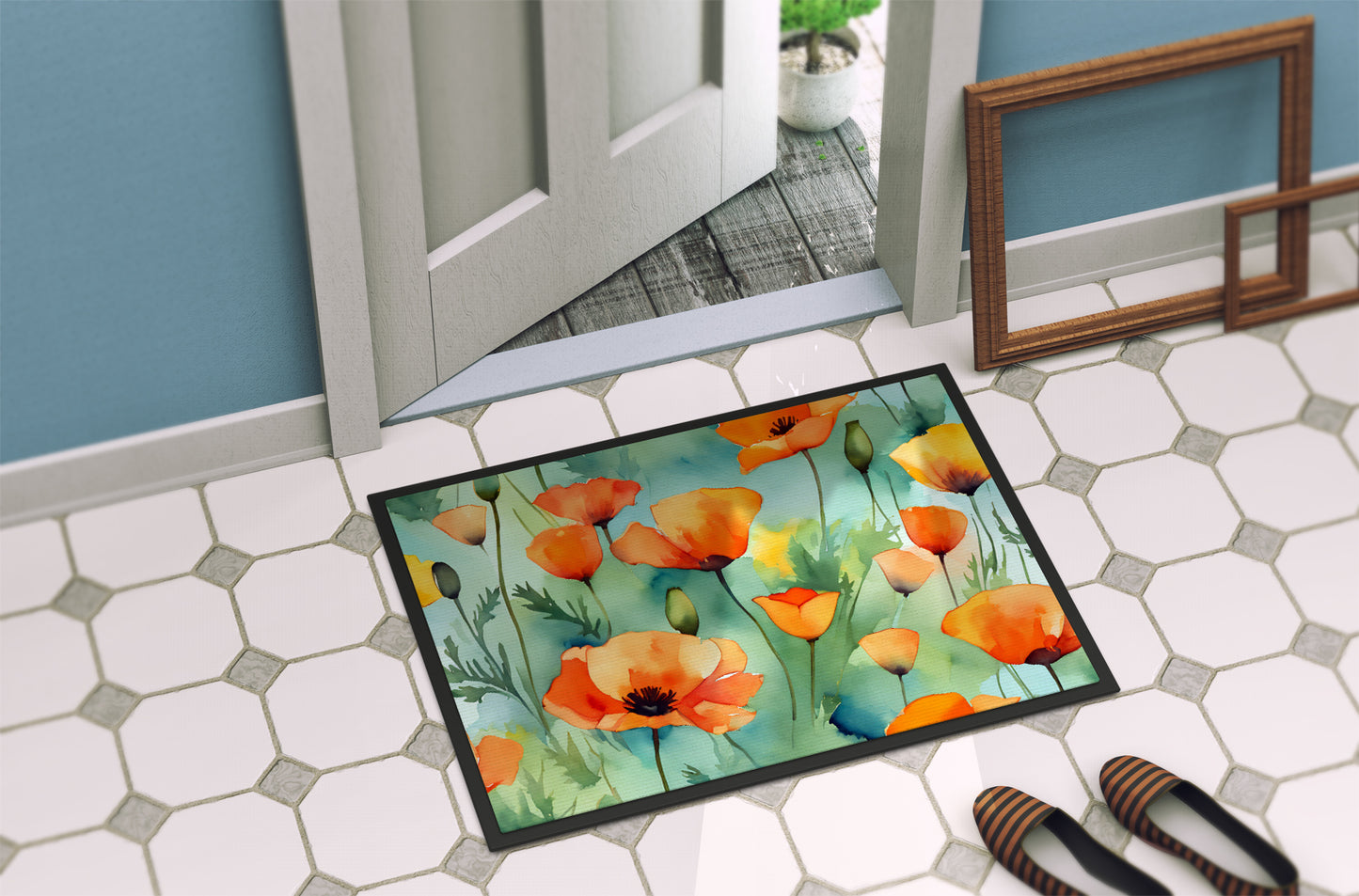 California California Poppies in Watercolor Doormat