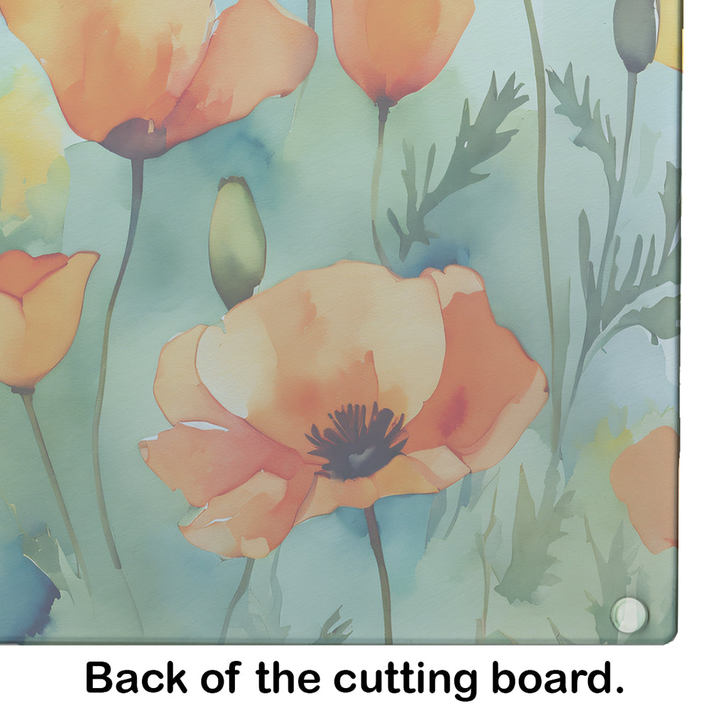 California California Poppies in Watercolor Glass Cutting Board