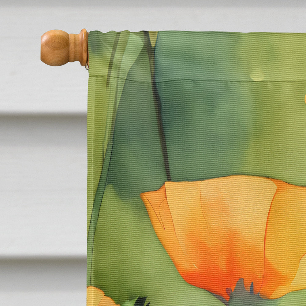 California California Poppies in Watercolor House Flag