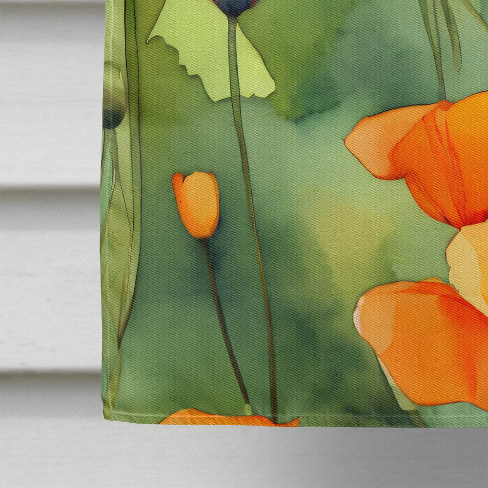 California California Poppies in Watercolor House Flag