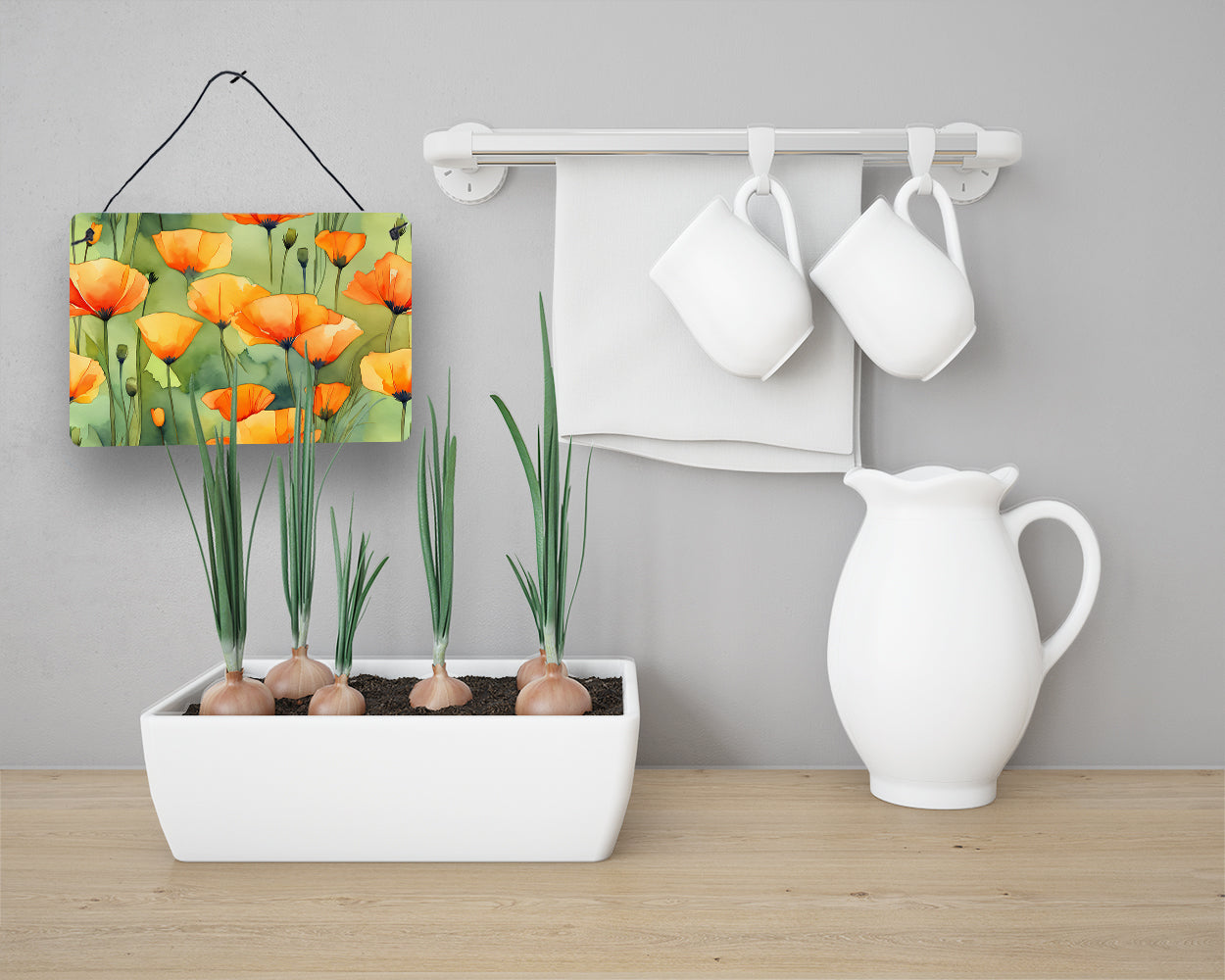 California California Poppies in Watercolor Wall or Door Hanging Prints