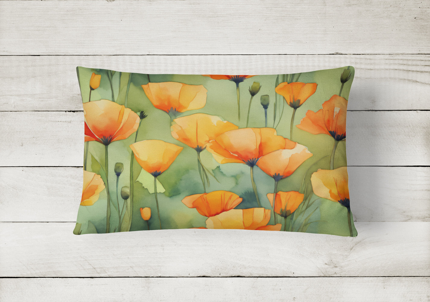 California California Poppies in Watercolor Throw Pillow