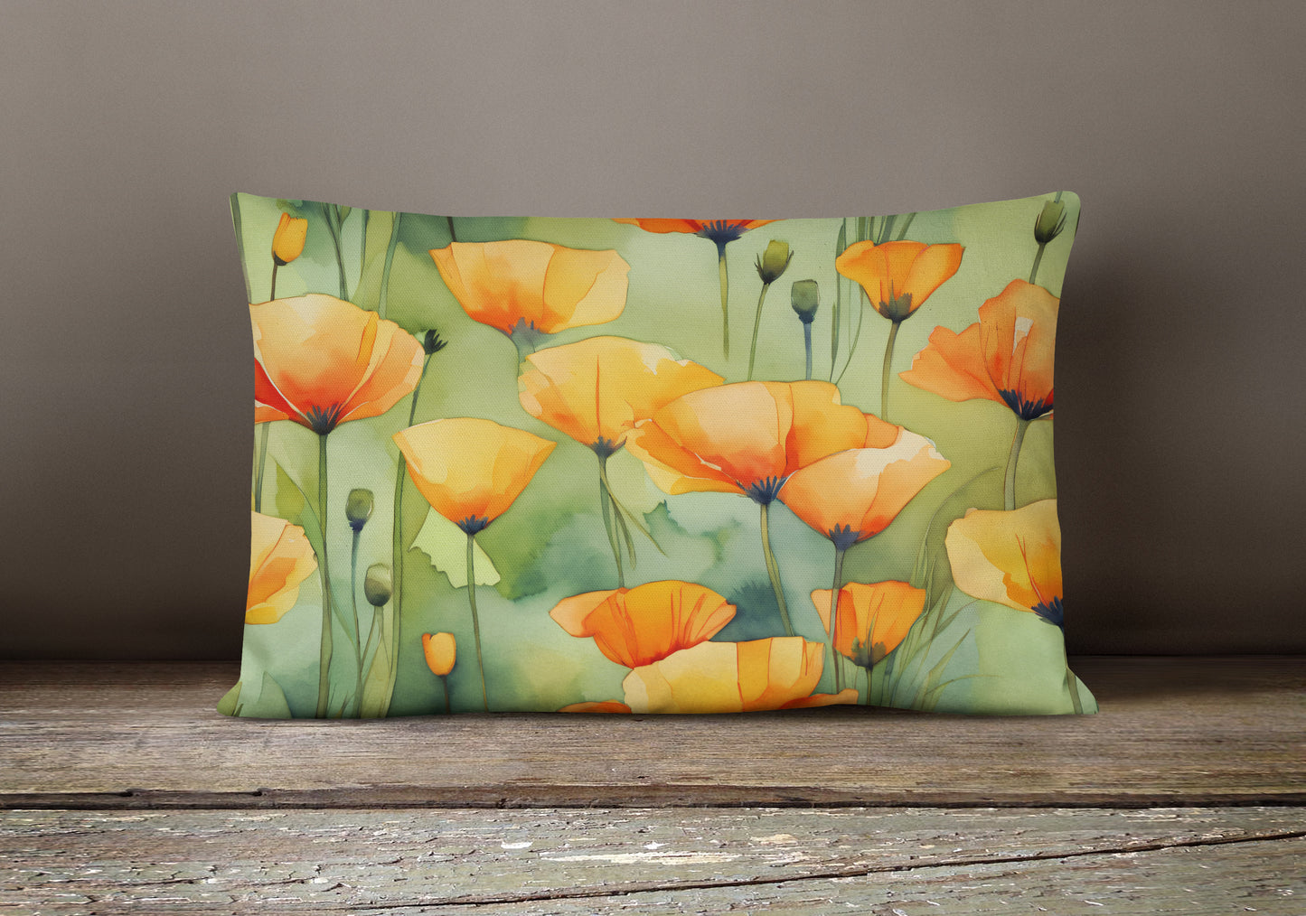 California California Poppies in Watercolor Throw Pillow