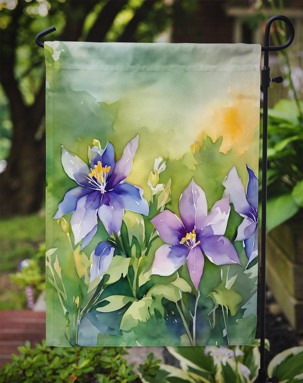 Colorado Rocky Mountain Columbine in Watercolor Garden Flag