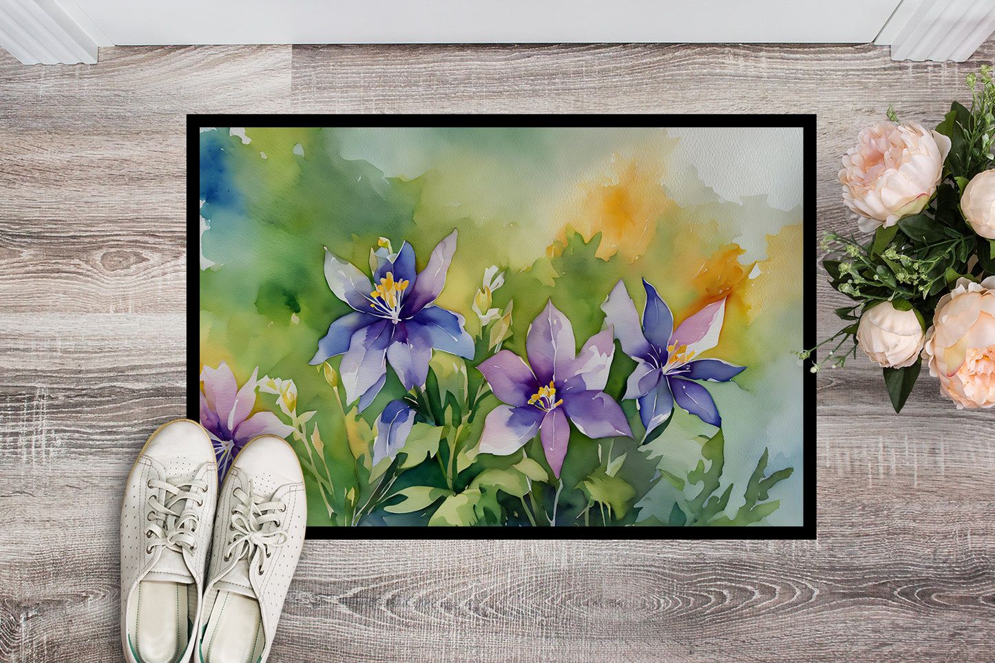 Colorado Rocky Mountain Columbine in Watercolor Doormat