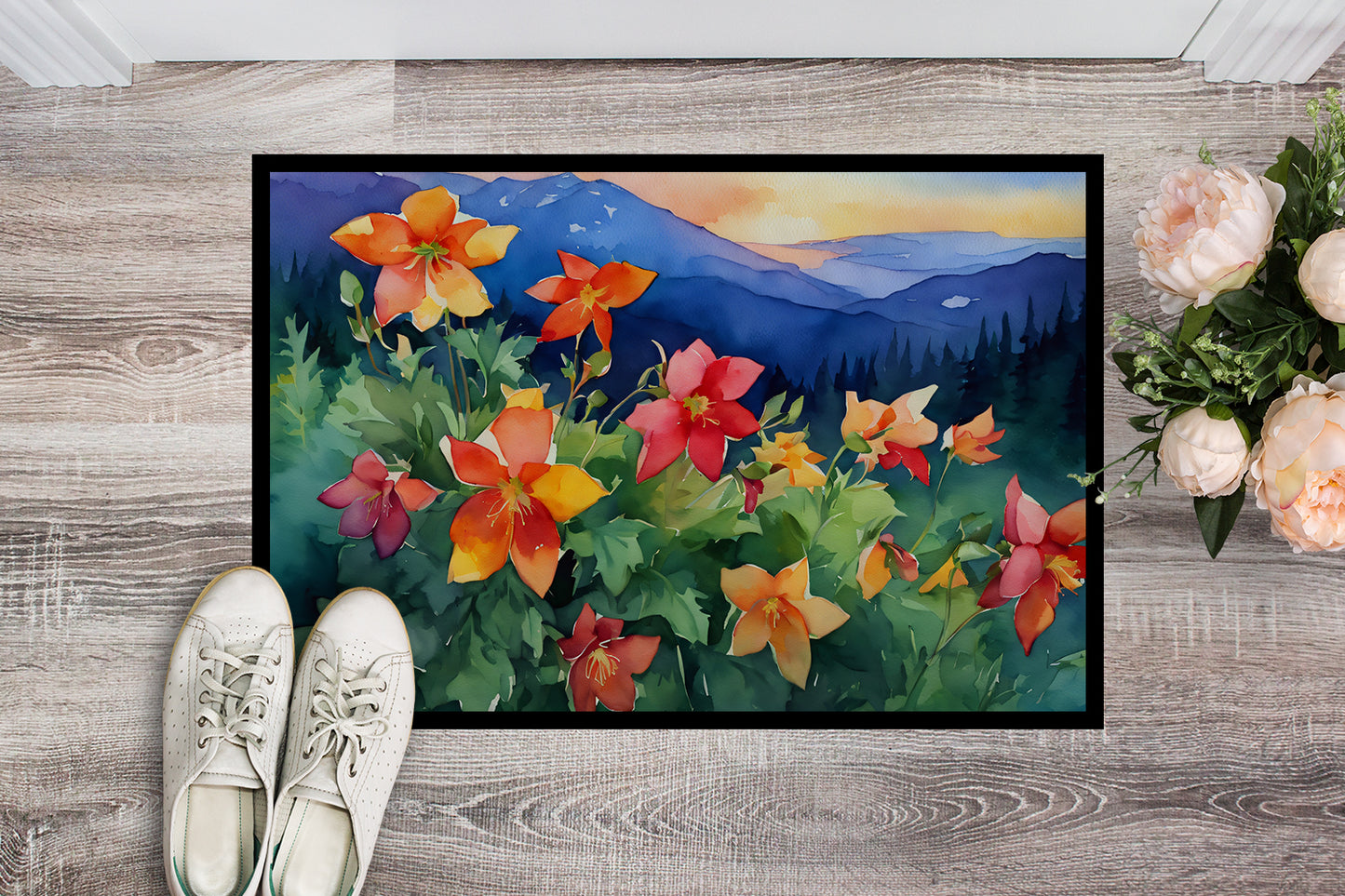 Colorado Rocky Mountain Columbine in Watercolor Doormat