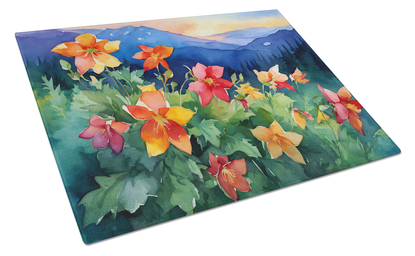 Buy this Colorado Rocky Mountain Columbine in Watercolor Glass Cutting Board