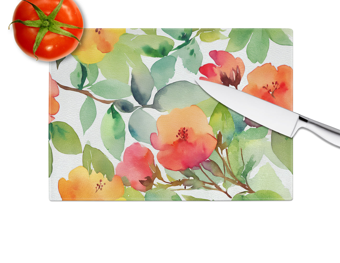 Connecticut Mountain Laurels in Watercolor Glass Cutting Board