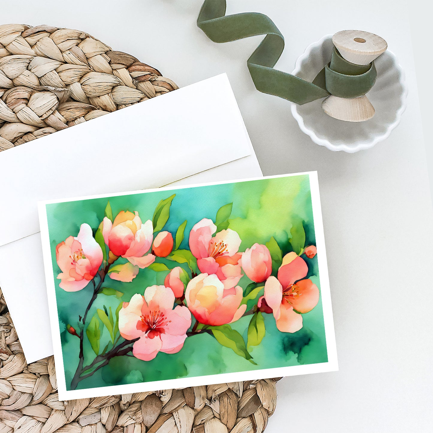 Delaware Peach Blossom in Watercolor Greeting Cards Pack of 8