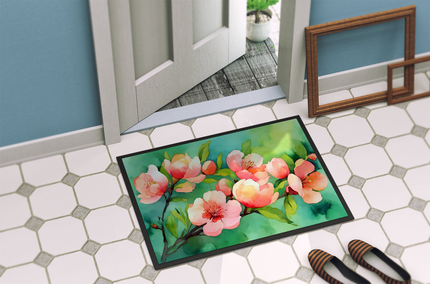 Delaware Peach Blossom in Watercolor Doormat