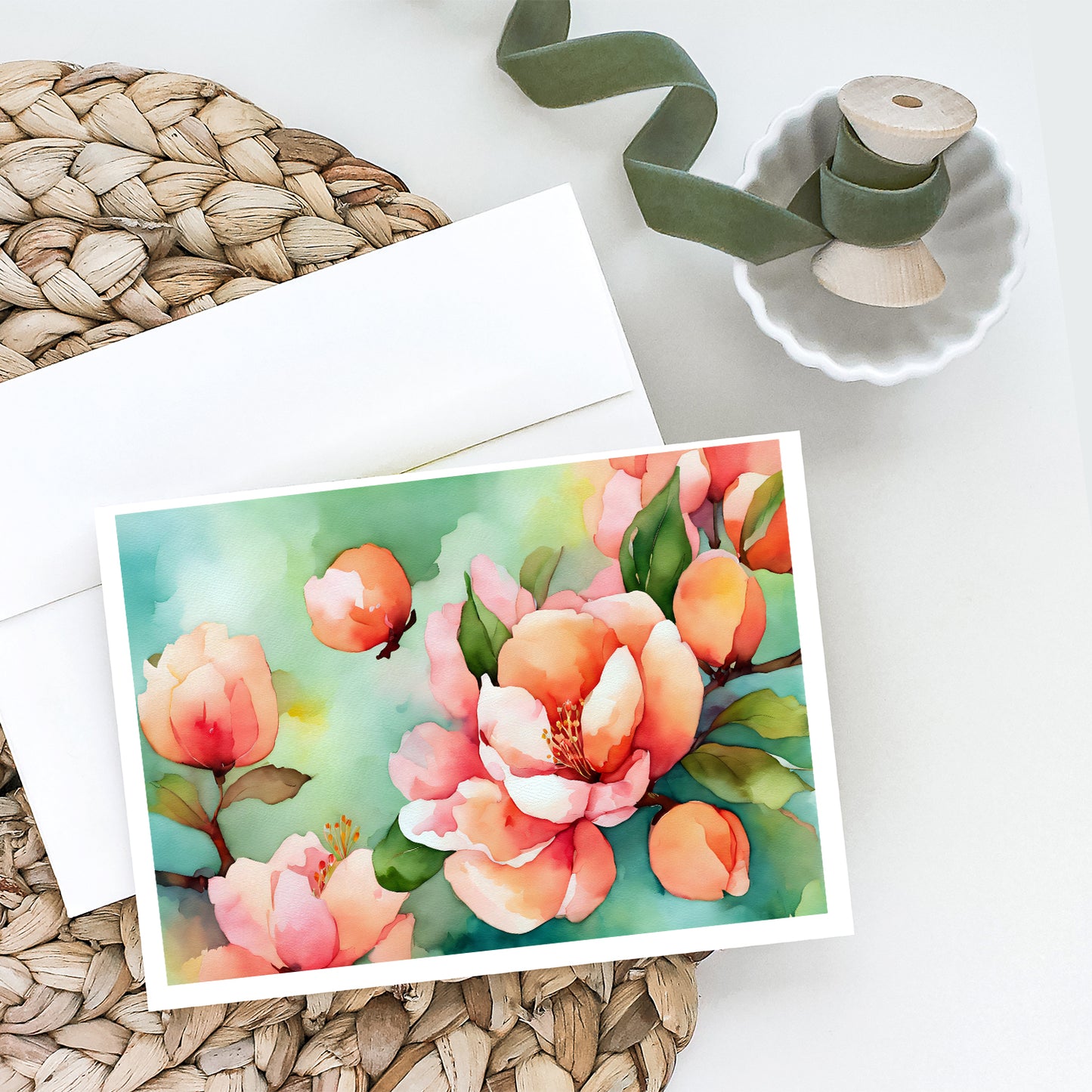 Delaware Peach Blossom in Watercolor Greeting Cards Pack of 8