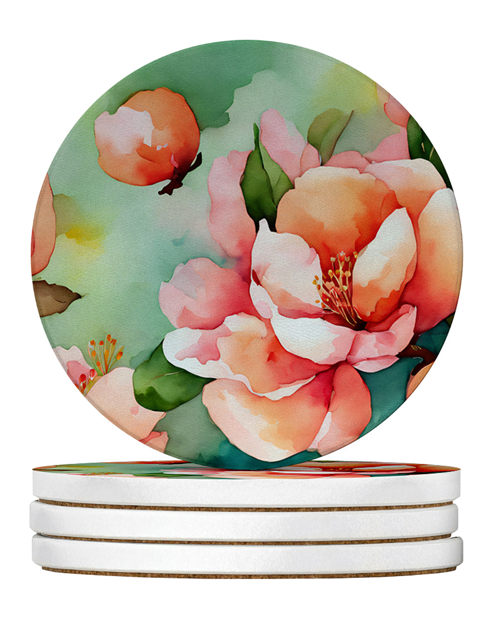 Buy this Delaware Peach Blossom in Watercolor Large Sandstone Coasters Pack of 4