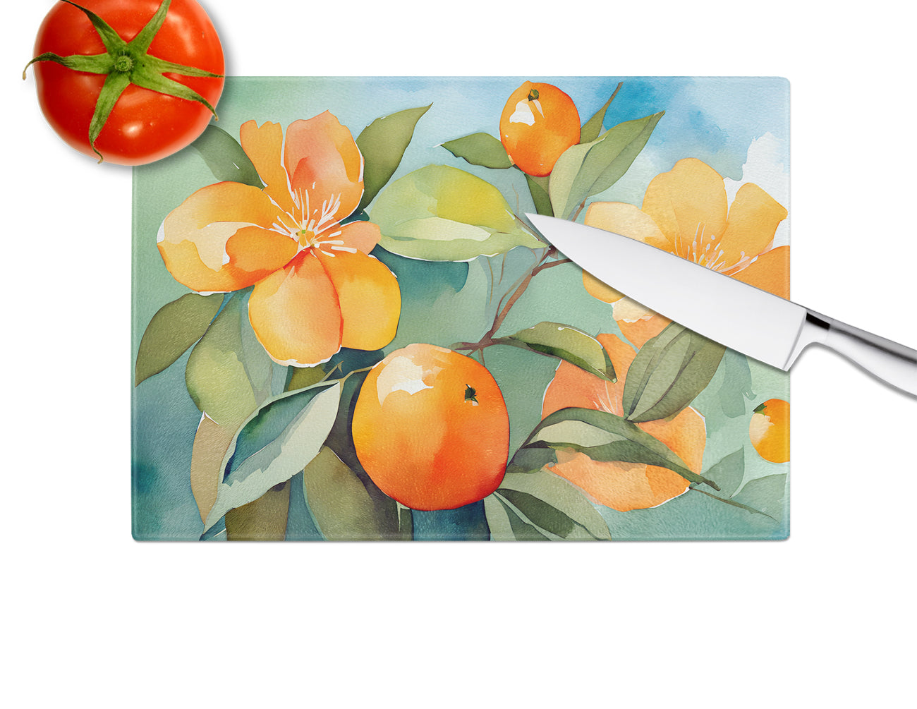 Florida Orange Blossom in Watercolor Glass Cutting Board