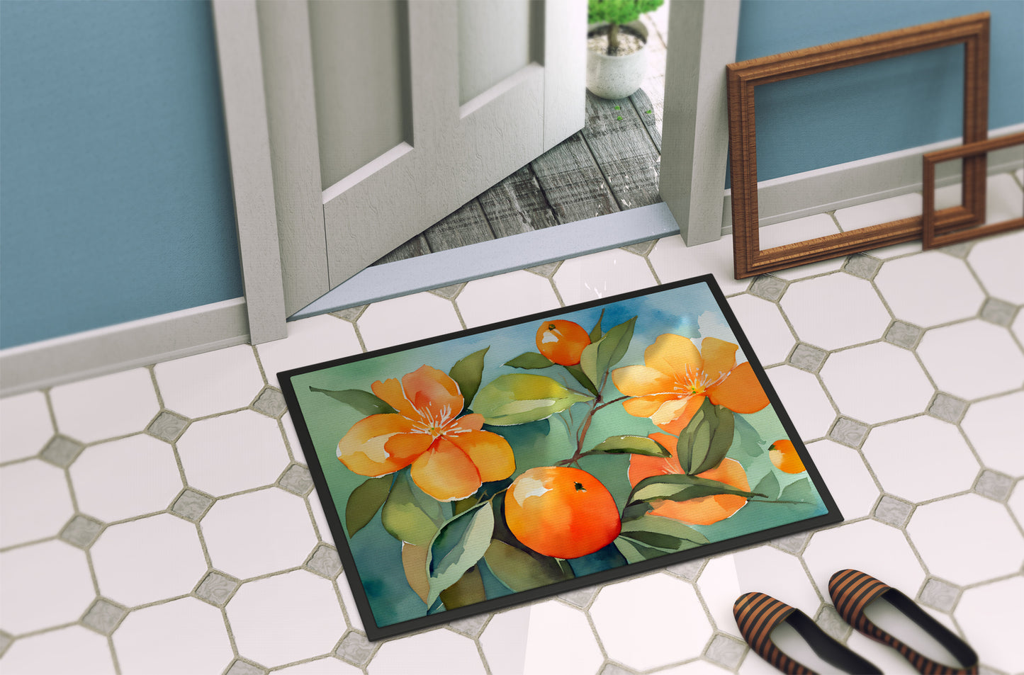 Florida Orange Blossom in Watercolor Doormat