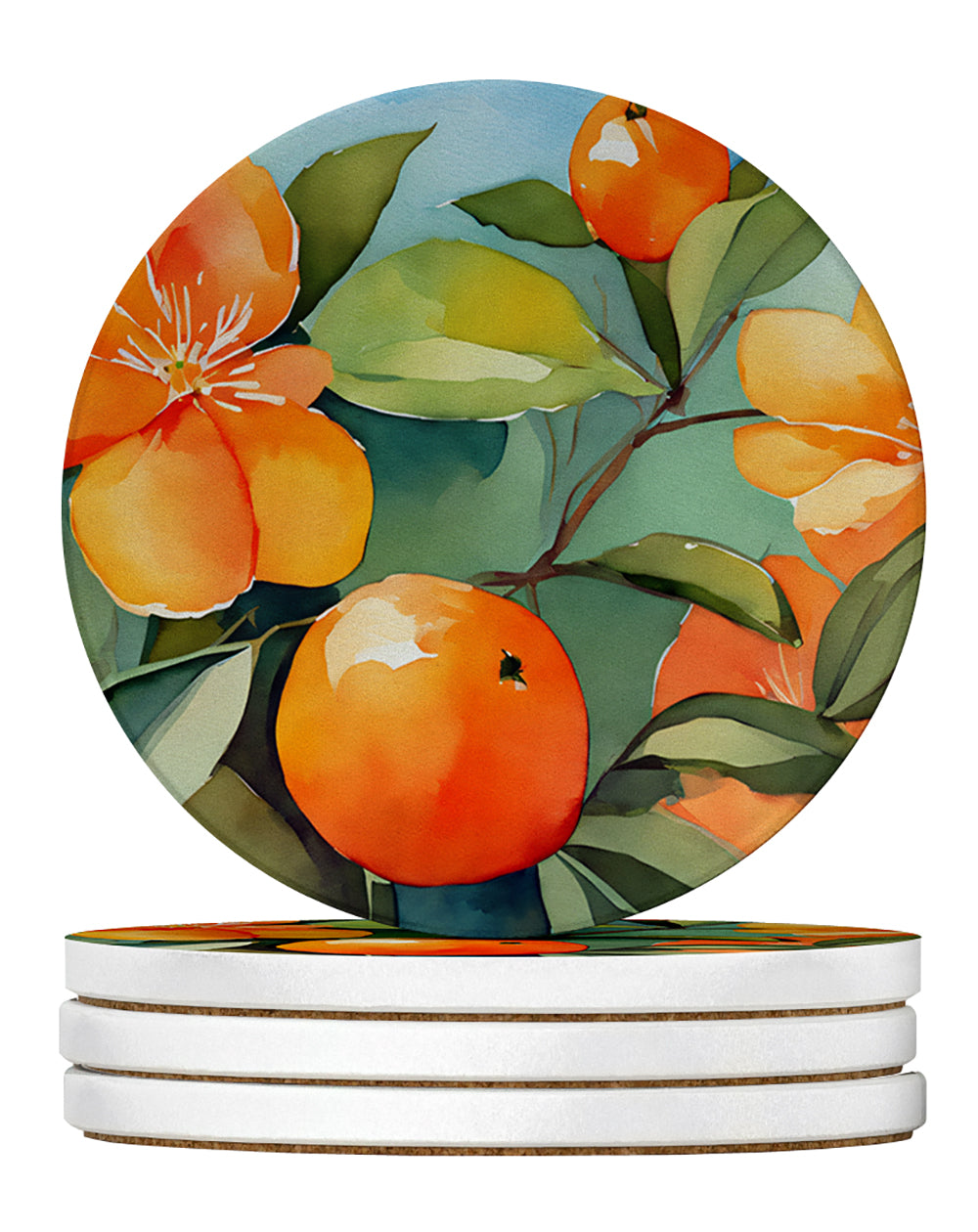Buy this Florida Orange Blossom in Watercolor Large Sandstone Coasters Pack of 4