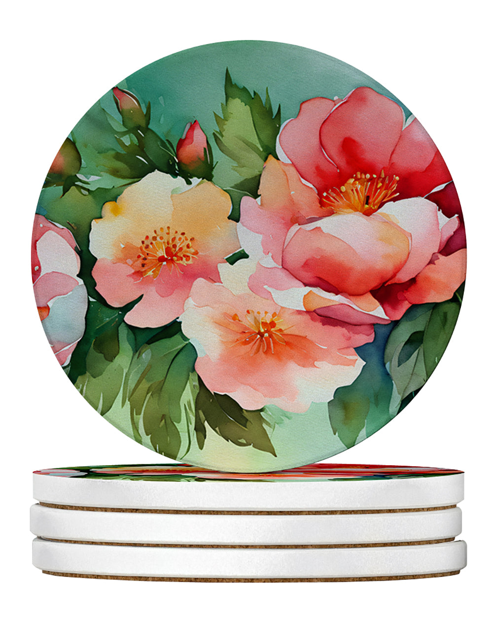 Buy this Georgia Cherokee Rose in Watercolor Large Sandstone Coasters Pack of 4