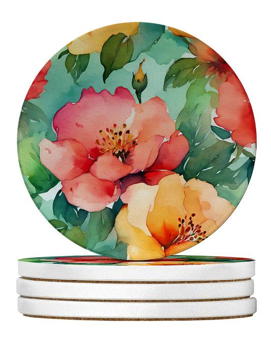 Buy this Georgia Cherokee Rose in Watercolor Large Sandstone Coasters Pack of 4