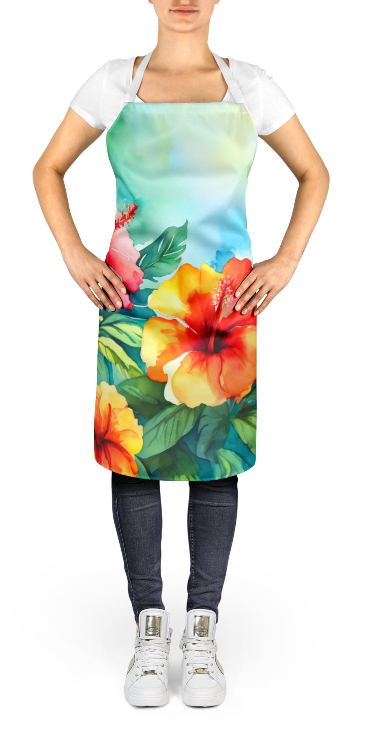 Hawaii Hawaiian Hibiscus in Watercolor Apron