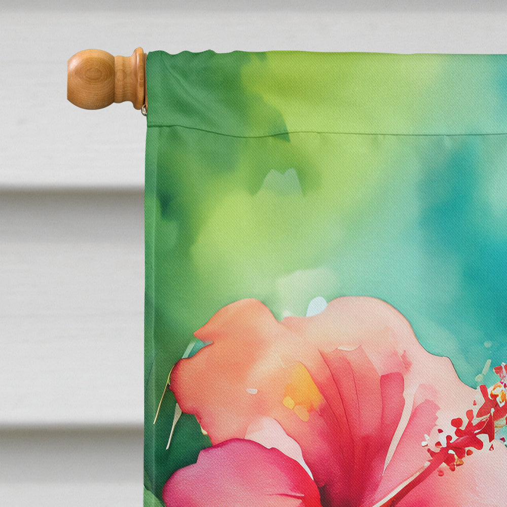 Hawaii Hawaiian Hibiscus in Watercolor House Flag