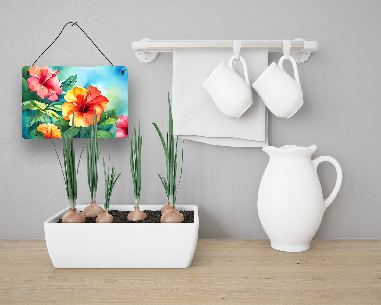 Hawaii Hawaiian Hibiscus in Watercolor Wall or Door Hanging Prints