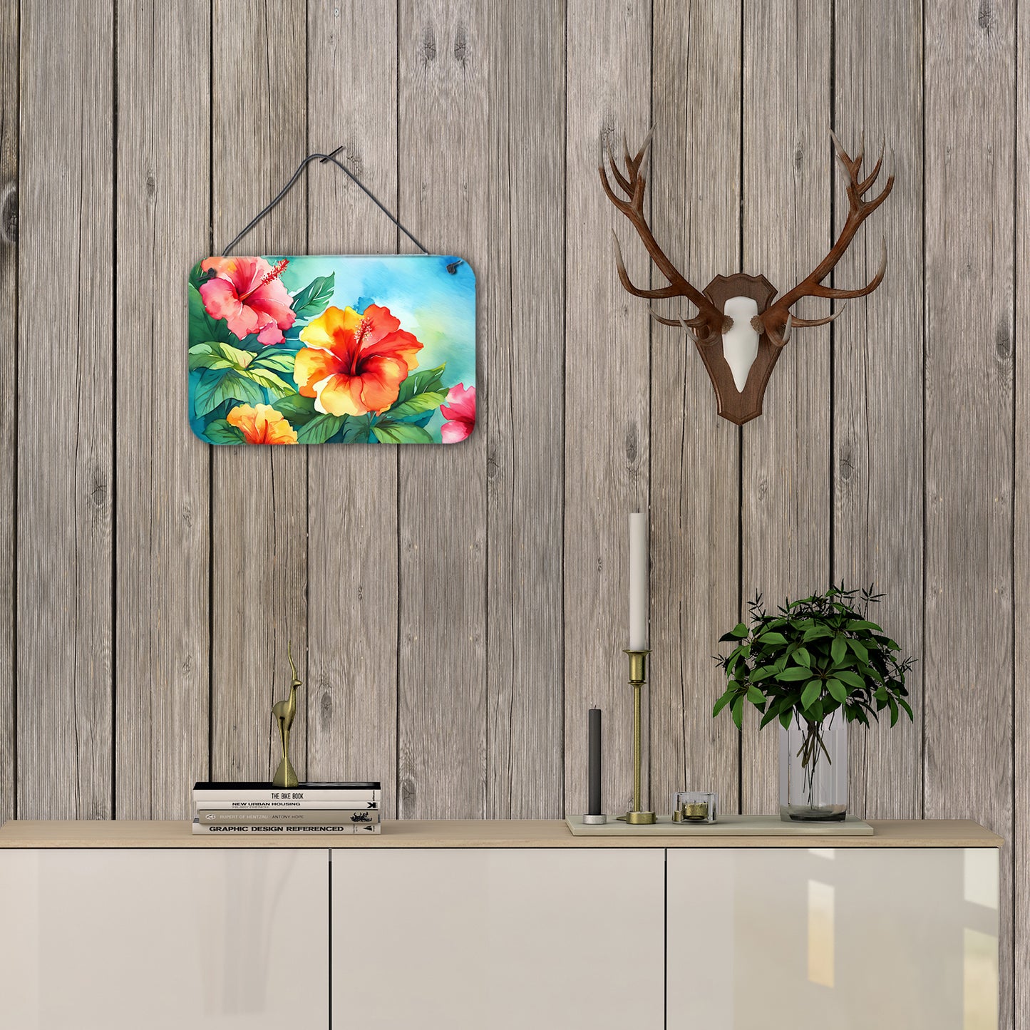 Hawaii Hawaiian Hibiscus in Watercolor Wall or Door Hanging Prints