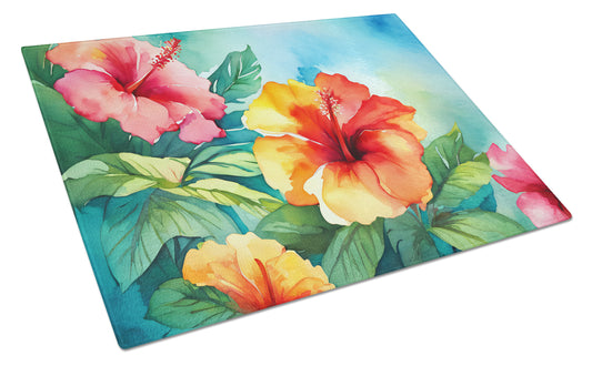 Buy this Hawaii Hawaiian Hibiscus in Watercolor Glass Cutting Board