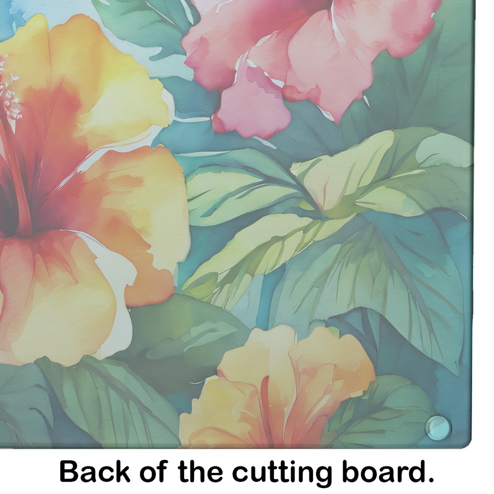 Hawaii Hawaiian Hibiscus in Watercolor Glass Cutting Board