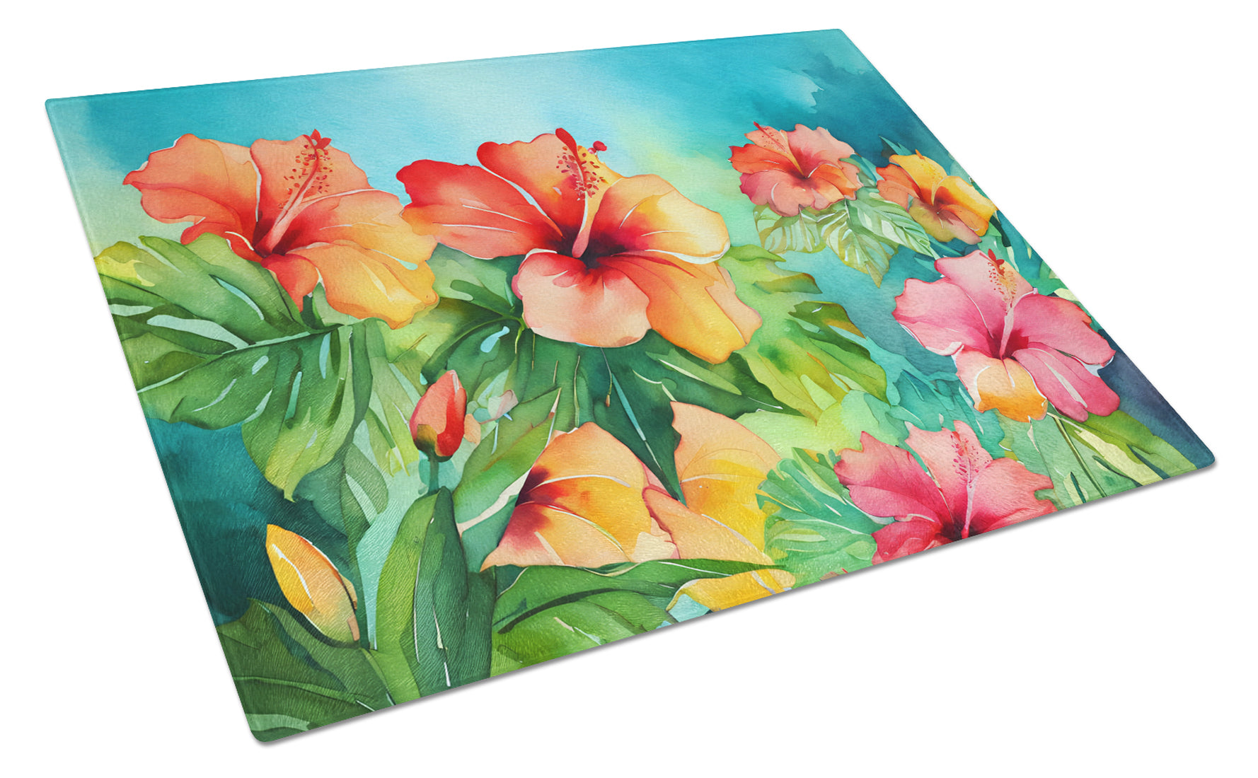 Buy this Hawaii Hawaiian Hibiscus in Watercolor Glass Cutting Board