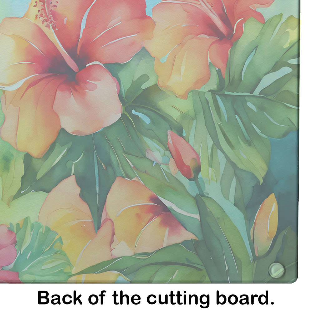 Hawaii Hawaiian Hibiscus in Watercolor Glass Cutting Board