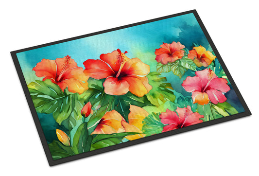 Buy this Hawaii Hawaiian Hibiscus in Watercolor Doormat