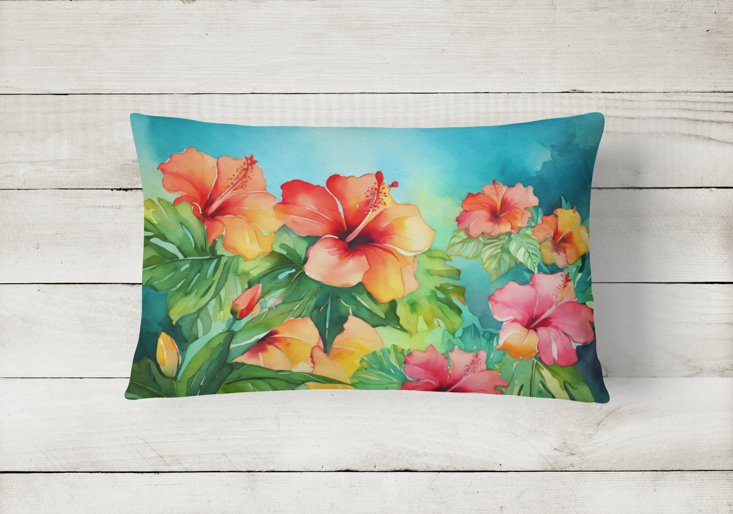 Hawaii Hawaiian Hibiscus in Watercolor Throw Pillow